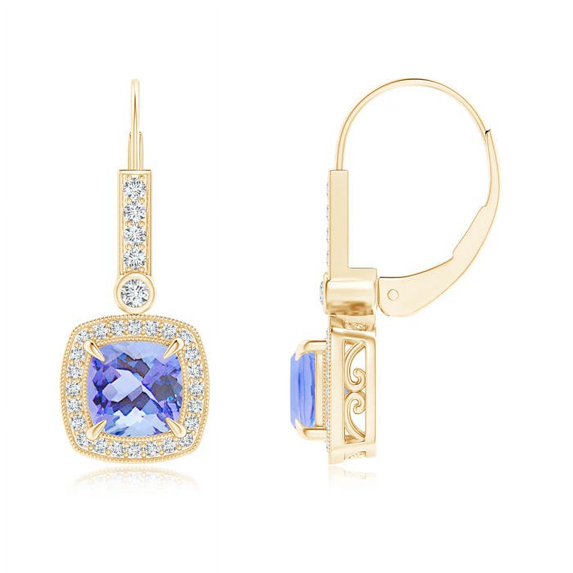 ANGARA Natural 2.1 ct Tanzanite Leverback Earrings in 14K Yellow Gold for Women (Size-6mm) | December Birthstone, Anniversary, Jewelry Gift for Women | Natural Tanzanite Earrings