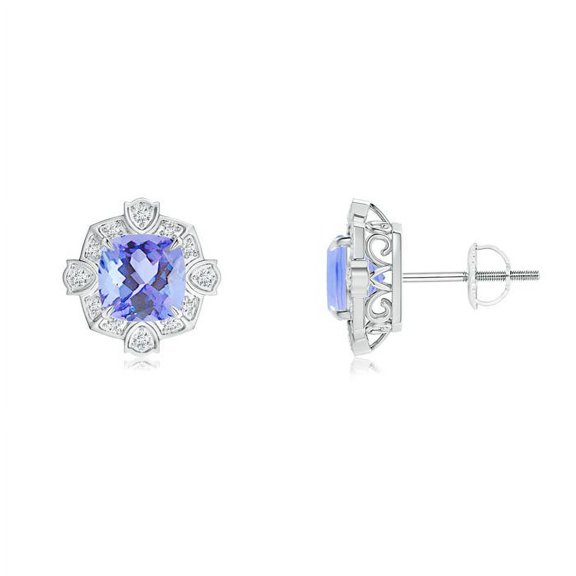 ANGARA Natural Victorian Style Cushion 2.1 ct Tanzanite Stud Earrings in 14K White Gold for Women (Size-6mm) | December Birthstone, Anniversary, Jewelry Gift for Women | Natural Tanzanite Earrings