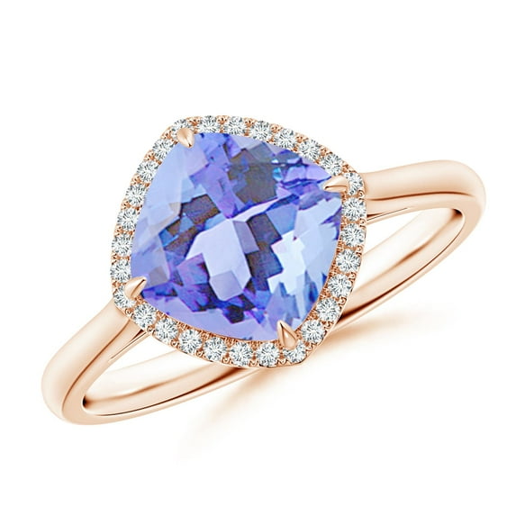 ANGARA Natural Claw-Set Cushion 2.15 ct Tanzanite Cocktail Halo Ring in 14K Rose Gold for Women (Size-8mm) | December Birthstone, Anniversary, Jewelry Gift for Women | Natural Tanzanite Ring