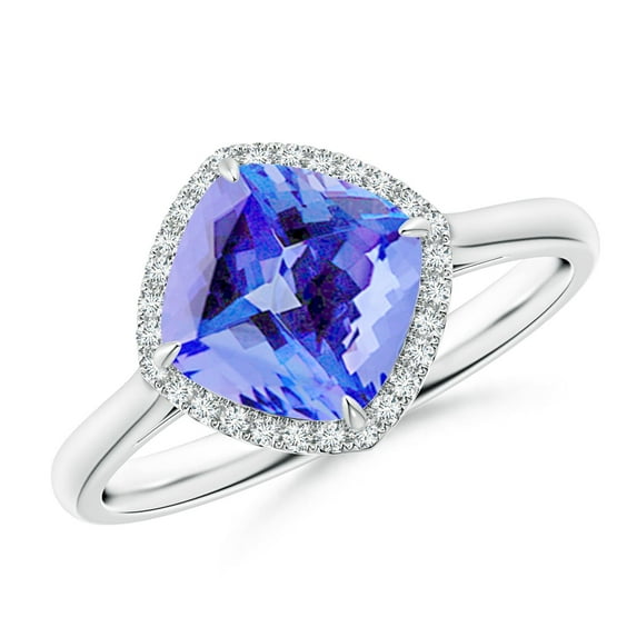 ANGARA Natural Claw-Set Cushion 2.15 ct Tanzanite Cocktail Halo Ring in 14K White Gold for Women (Size-8mm) | December Birthstone, Anniversary, Jewelry Gift for Women | Natural Tanzanite Ring