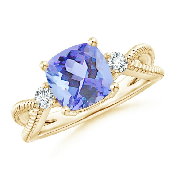 Angara Natural 2.15 Ct. Tanzanite with Diamond Solitaire Ring in 14K Yellow Gold for Women (Ring Size: 3)