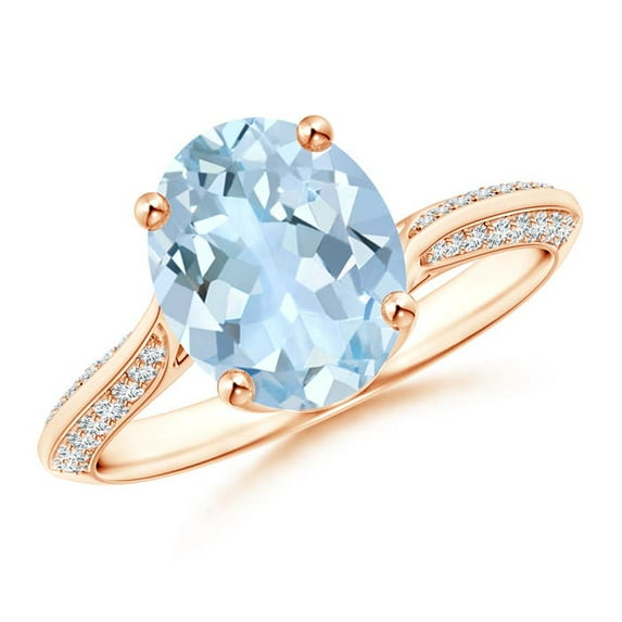 ANGARA Natural Oval 2.2 ct Aquamarine Bypass Ring with Diamond Accents in 14K Rose Gold for Women (Size-10x8mm) | March Birthstone, Anniversary, Jewelry Gift for Women | Natural Aquamarine Ring