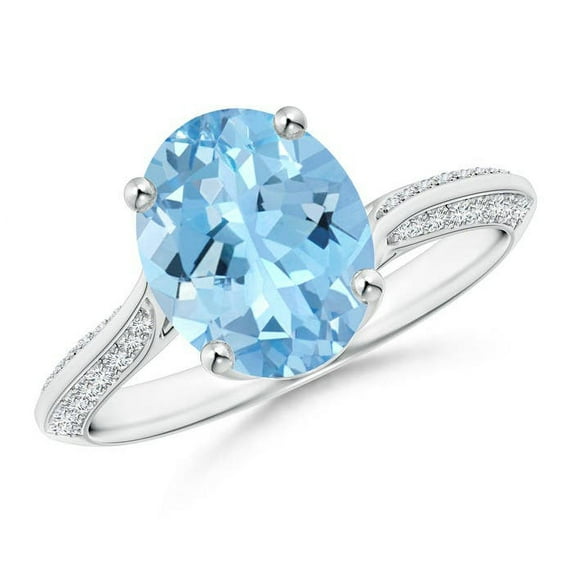 ANGARA Natural Oval 2.2 ct Aquamarine Bypass Ring with Diamond Accents in 14K White Gold for Women (Size-10x8mm) | March Birthstone, Anniversary, Jewelry Gift for Women | Natural Aquamarine Ring
