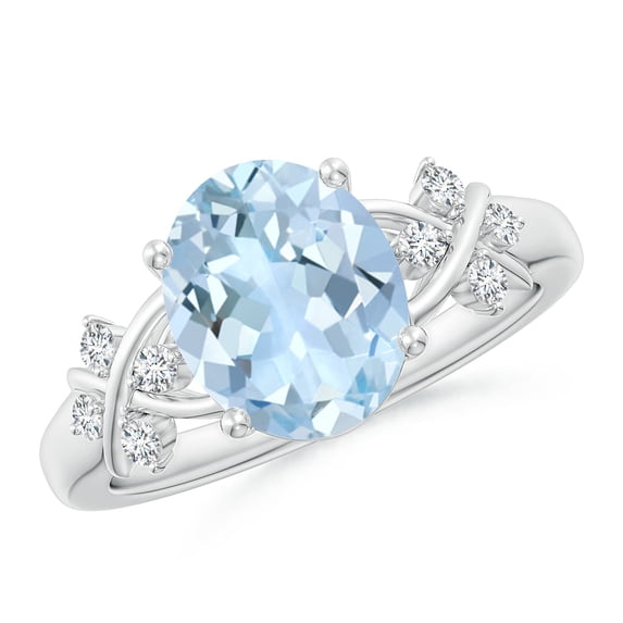 ANGARA Natural Solitaire 2.2 ct Aquamarine Criss Cross Ring with Diamonds in 14K White Gold for Women (Size-10x8mm) | March Birthstone, Anniversary, Jewelry Gift for Women | Natural Aquamarine Ring