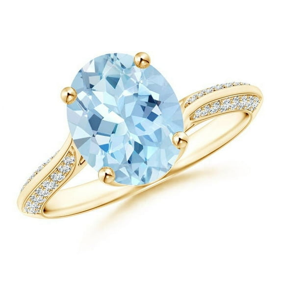 ANGARA Natural Oval 2.2 ct Aquamarine Bypass Ring with Diamond Accents in 14K Yellow Gold for Women (Size-10x8mm) | March Birthstone, Anniversary, Jewelry Gift for Women | Natural Aquamarine Ring