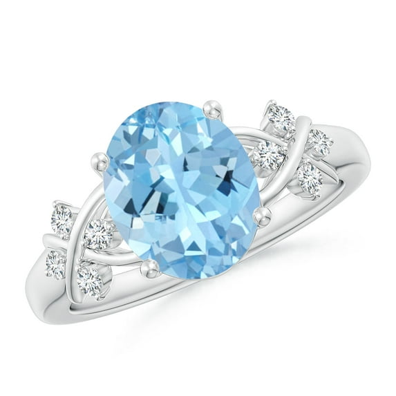 Angara Natural 2.2 Ct. Aquamarine with Diamond Classic Ring in Sterling Silver for Women (Ring Size: 6)