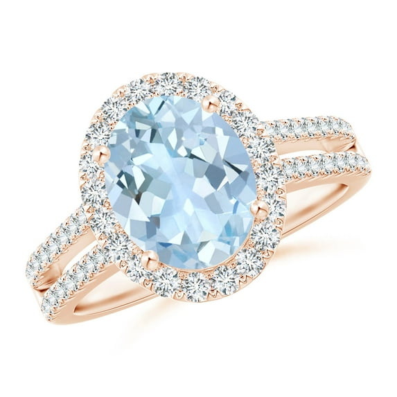 Angara Natural 2.2 Ct. Aquamarine with Diamond Halo Ring in 14K Rose Gold for Women (Ring Size: 10)