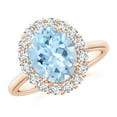 thumbnail image 1 of ANGARA Natural Oval 2.2 ct Aquamarine Ring with Floral Diamond Halo in 14K Rose Gold for Women (Size-10x8mm) | March Birthstone, Anniversary, Jewelry Gift for Women | Natural Aquamarine Ring, 1 of 9