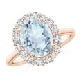 thumbnail image 1 of ANGARA Natural Oval 2.2 ct Aquamarine Ring with Floral Diamond Halo in 14K Rose Gold for Women (Size-10x8mm) | March Birthstone, Anniversary, Jewelry Gift for Women | Natural Aquamarine Ring, 1 of 9