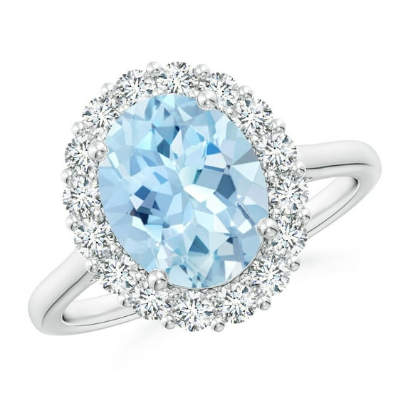 ANGARA Natural Oval 2.2 ct Aquamarine Ring with Floral Diamond Halo in 14K White Gold for Women (Size-10x8mm) | March Birthstone, Anniversary, Jewelry Gift for Women | Natural Aquamarine Ring