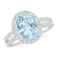 thumbnail image 1 of ANGARA Natural Oval 2.2 ct Aquamarine Split Shank Halo Ring with Diamonds in 14K White Gold for Women (Size-10x8mm) | March Birthstone, Anniversary, Jewelry Gift for Women | Natural Aquamarine Ring, 1 of 10