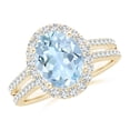 thumbnail image 1 of ANGARA Natural Oval 2.2 ct Aquamarine Split Shank Halo Ring with Diamonds in 14K Yellow Gold for Women (Size-10x8mm) | March Birthstone, Anniversary, Jewelry Gift for Women | Natural Aquamarine Ring, 1 of 10