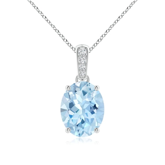 ANGARA Natural Prong-Set 2.2 ct Aquamarine Pendant with Diamond Bale in 14K White Gold for Women (Size-10x8mm) | March Birthstone, Anniversary, Jewelry Gift for Women | Natural Aquamarine Necklace