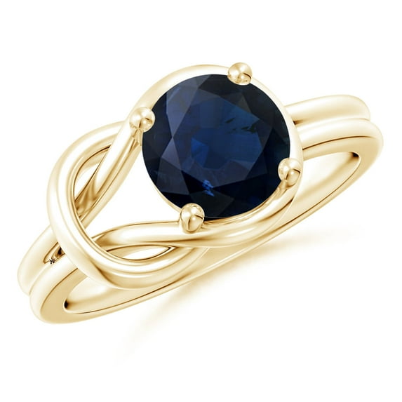 ANGARA Natural Solitaire 2.2 ct Blue Sapphire Infinity Knot Engagement Ring in 14K Yellow Gold for Women (Size-8mm) | September Birthstone, Anniversary, Jewelry Gift for Women | Natural Sapphire Ring