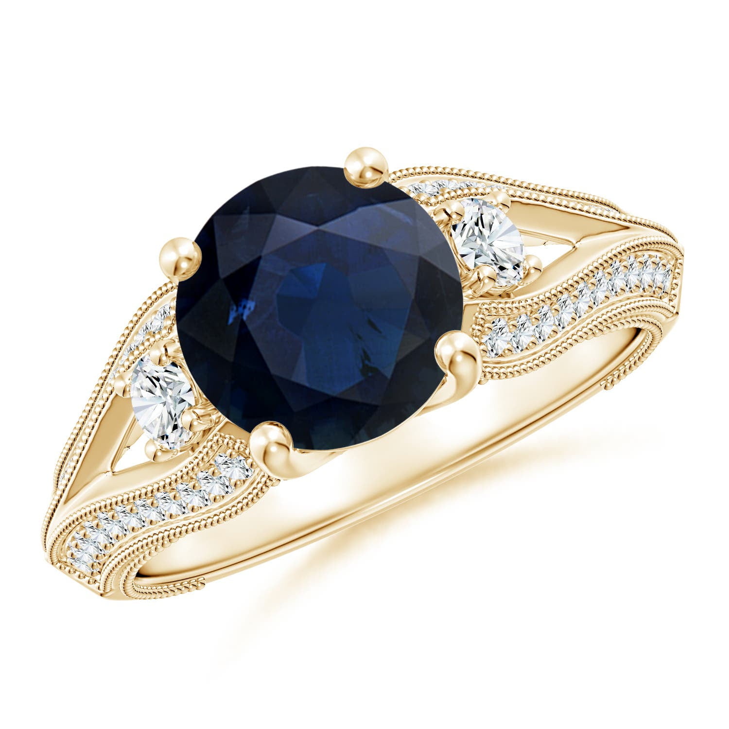 September Birthstone Ring - Vintage Inspired Round Sapphire & Diamond ...