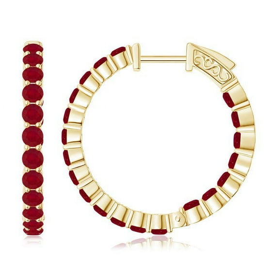 ANGARA Natural Round 2.2 ct Ruby Inside Out Hoop Earrings in 14K Yellow Gold for Women (Size-2.1mm) | July Birthstone, Birthday, Anniversary, Jewelry Gift for Women | Natural Ruby Earrings