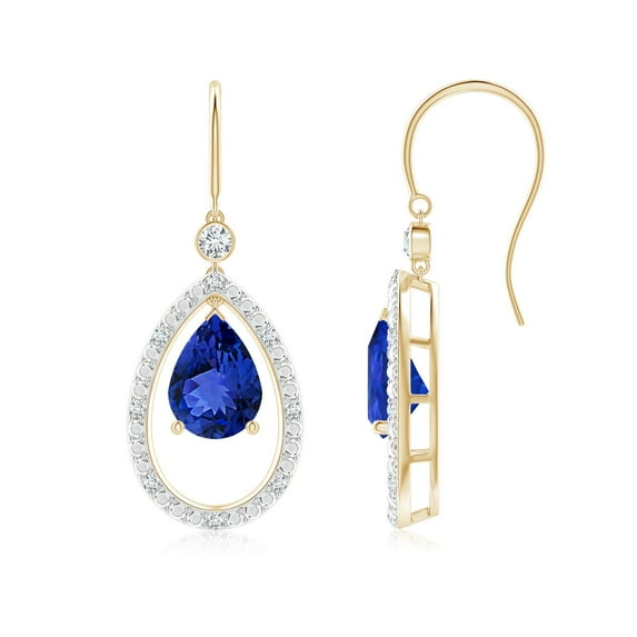 ANGARA Natural 2.2 ct Tanzanite Fish Hook Dangle Earrings with Diamond in 14K Yellow Gold for Women (Size-8x6mm) | December Birthstone, Anniversary Jewelry Gift for Women | Natural Tanzanite Earrings