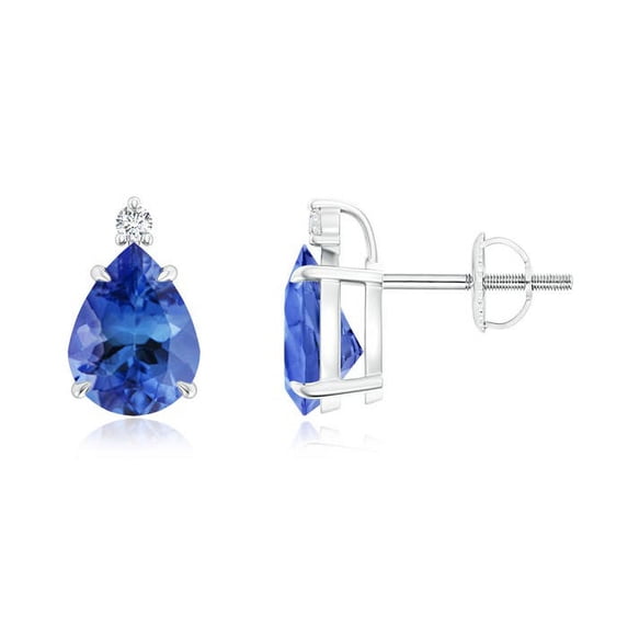 ANGARA Natural Claw-Set Pear 2.2 ct Tanzanite Solitaire Stud Earrings in 14K White Gold for Women (Size-8x6mm) | December Birthstone, Anniversary, Jewelry Gift for Women | Natural Tanzanite Earrings
