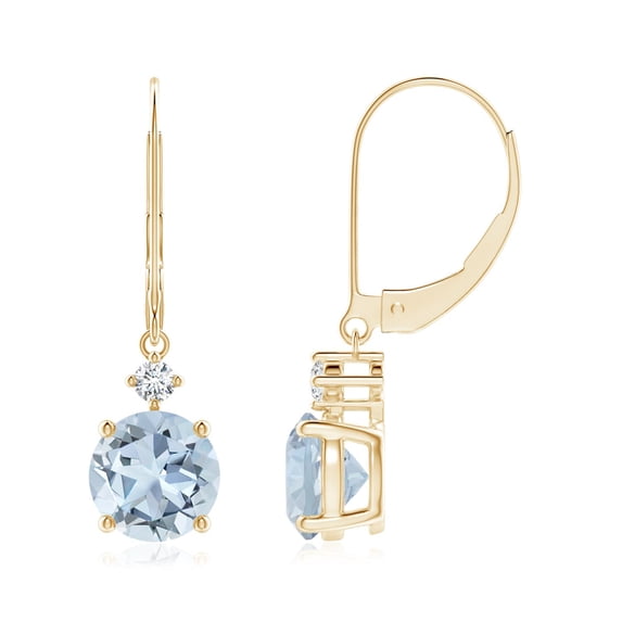 ANGARA Natural Solitaire 2.24 ct Aquamarine Dangle Earrings with Diamond in 14K Yellow Gold for Women (Size-7mm) | March Birthstone, Anniversary, Jewelry Gift for Women | Natural Aquamarine Earrings
