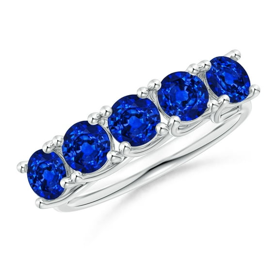 ANGARA Natural Half Eternity 5 Stone 2.3 ct Blue Sapphire Wedding Band in 925 Sterling Silver for Women (Size-4.5mm) | Anniversary, Jewelry Gift for Women | Natural Sapphire Ring