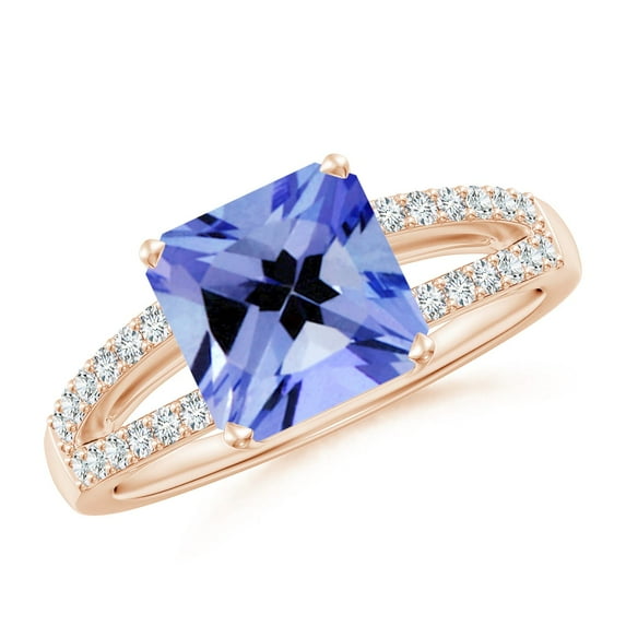 ANGARA Natural Solitaire Emerald-Cut 2.25 ct Tanzanite Split Shank Ring in 14K Rose Gold for Women (Size-8mm) | December Birthstone, Anniversary, Jewelry Gift for Women | Natural Tanzanite Ring