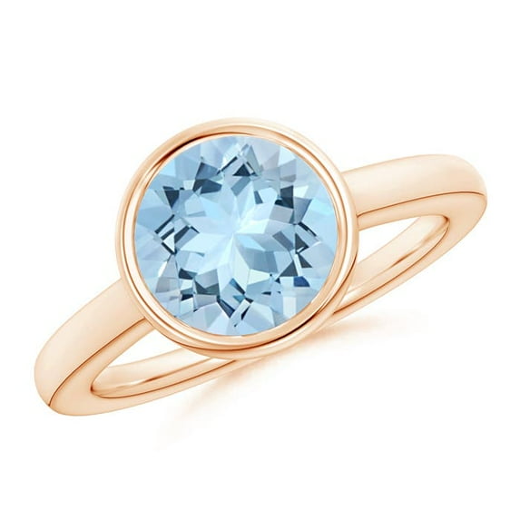ANGARA Natural Bezel-Set Round 2.3 ct Aquamarine Solitaire Engagement Ring in 14K Rose Gold for Women (Size-9mm) | March Birthstone, Anniversary, Jewelry Gift for Women | Natural Aquamarine Ring
