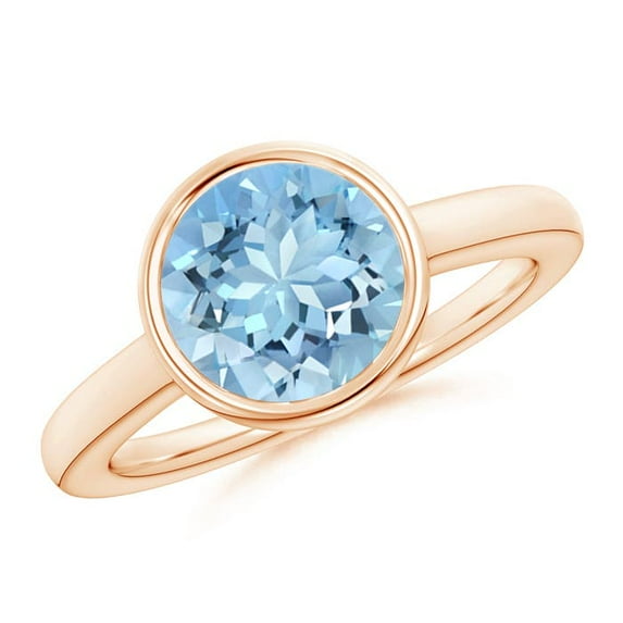 ANGARA Natural Bezel-Set Round 2.3 ct Aquamarine Solitaire Engagement Ring in 14K Rose Gold for Women (Size-9mm) | March Birthstone, Anniversary, Jewelry Gift for Women | Natural Aquamarine Ring