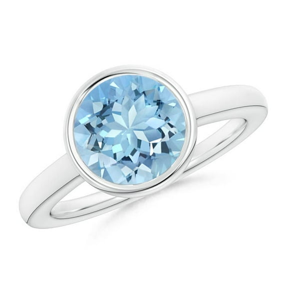 ANGARA Natural Bezel-Set Round 2.3 ct Aquamarine Solitaire Engagement Ring in 14K White Gold for Women (Size-9mm) | March Birthstone, Anniversary, Jewelry Gift for Women | Natural Aquamarine Ring