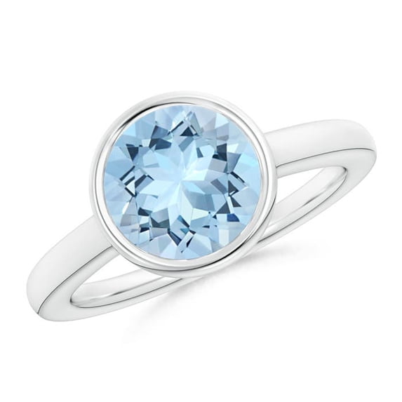 ANGARA Natural Bezel-Set Round 2.3 ct Aquamarine Solitaire Engagement Ring in 14K White Gold for Women (Size-9mm) | March Birthstone, Anniversary, Jewelry Gift for Women | Natural Aquamarine Ring