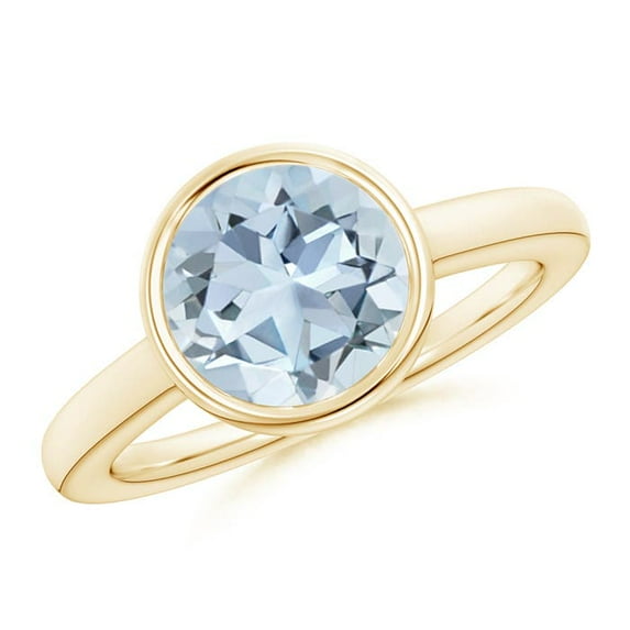 ANGARA Natural Bezel-Set Round 2.3 ct Aquamarine Solitaire Engagement Ring in 14K Yellow Gold for Women (Size-9mm) | March Birthstone, Anniversary, Jewelry Gift for Women | Natural Aquamarine Ring