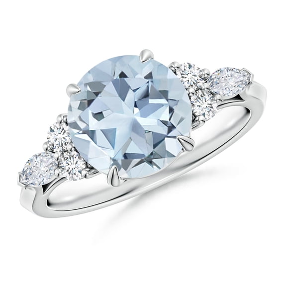 ANGARA Natural Round 2.3 ct Aquamarine Engagement Ring with Diamonds in 14K White Gold for Women (Size-9mm) | March Birthstone, Anniversary, Jewelry Gift for Women | Natural Aquamarine Ring