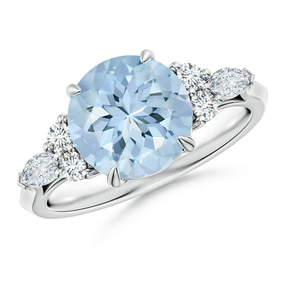 Angara Natural 2.3 Ct. Aquamarine with Diamond Classic Ring in 14K White Gold for Women (Ring Size: 3.5)