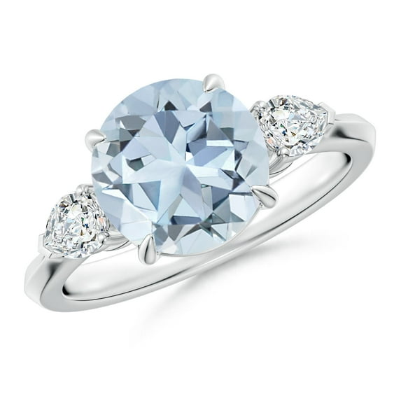 ANGARA Natural Round 2.3 ct Aquamarine and Diamond Three Stone Engagement Ring in 14K White Gold for Women (Size-9mm) | March Birthstone, Anniversary, Jewelry Gift for Women | Natural Aquamarine Ring