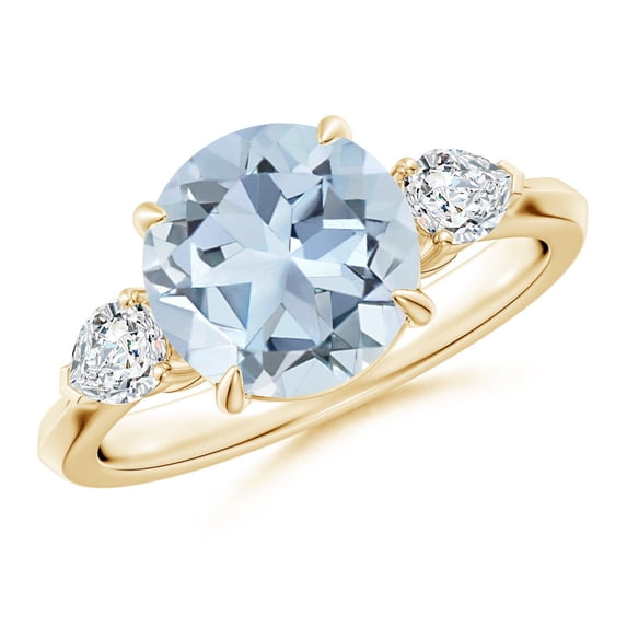 ANGARA Natural 2.3 ct Aquamarine and Diamond Three Stone Engagement Ring in 14K Yellow Gold for Women (Size-9mm) | March Birthstone, Anniversary, Jewelry Gift for Women | Natural Aquamarine Ring