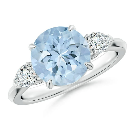 ANGARA Natural 2.3 ct Aquamarine and Diamond Three Stone Engagement Ring in 925 Sterling Silver for Women (Size-9mm) | March Birthstone, Anniversary, Jewelry Gift for Women | Natural Aquamarine Ring