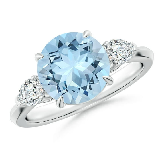 ANGARA Natural 2.3 ct Aquamarine and Diamond Three Stone Engagement Ring in 925 Sterling Silver for Women (Size-9mm) | March Birthstone, Anniversary, Jewelry Gift for Women | Natural Aquamarine Ring