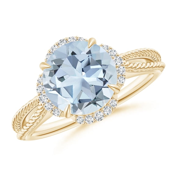 Angara Natural 2.3 Ct. Aquamarine with Diamond Halo Ring in 14K Yellow Gold for Women (Ring Size: 3.5)