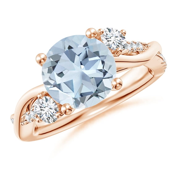 Angara Natural 2.3 Ct. Aquamarine with Diamond Side Stone Ring in 14K Rose Gold for Women (Ring Size: 3)