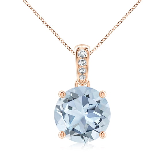ANGARA Natural Prong-Set Round 2.3 ct Aquamarine Pendant with Diamond Bale in 14K Rose Gold for Women (Size-9mm) | March Birthstone, Anniversary, Jewelry Gift for Women | Natural Aquamarine Necklace