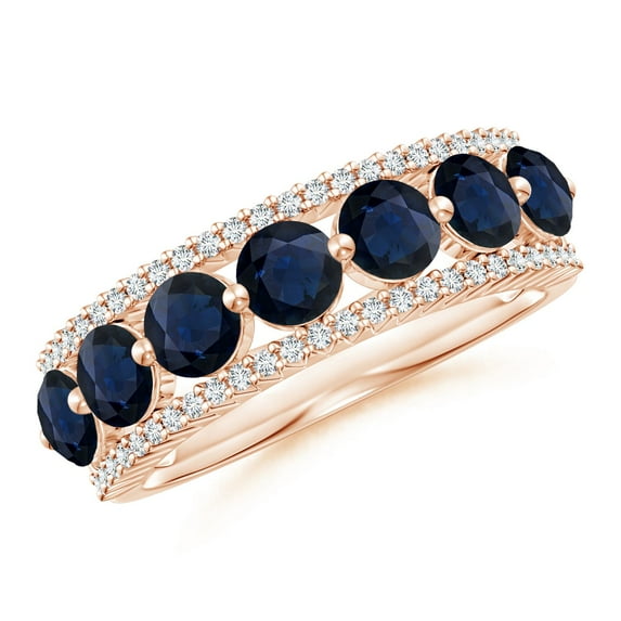 ANGARA Natural Floating 2.31 ct Blue Sapphire Half Eternity Ring with Diamonds in 14K Rose Gold for Women (Size-4mm) | September Birthstone, Anniversary Jewelry Gift for Women | Natural Sapphire Ring
