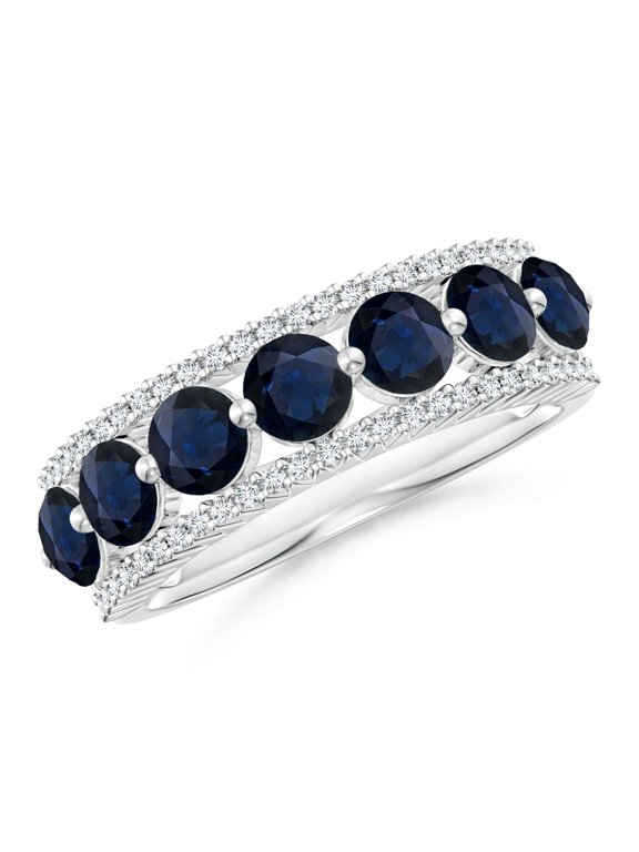 Natural 2.31 ct Blue Sapphire Half Eternity Ring with Diamonds in 14K White Gold for Women (Size-4mm) | September Birthstone, Anniversary, Jewelry Gift for Women | Natural Sapphire Ring