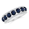 thumbnail image 1 of ANGARA Natural 2.31 ct Blue Sapphire Half Eternity Ring with Diamonds in 14K White Gold for Women (Size-4mm) | September Birthstone, Anniversary, Jewelry Gift for Women | Natural Sapphire Ring, 1 of 9