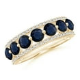 thumbnail image 1 of ANGARA Natural 2.31 ct Blue Sapphire Half Eternity Ring with Diamonds in 14K Yellow Gold for Women (Size-4mm) | September Birthstone, Anniversary, Jewelry Gift for Women | Natural Sapphire Ring, 1 of 9