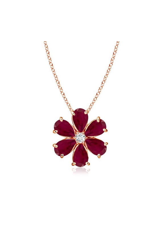 Natural 2.4 ct Ruby Flower Cluster Pendant with Diamond in 14K Rose Gold for Women (Size-6x4mm) | July Birthstone, Birthday, Anniversary, Jewelry Gift for Women | Natural Ruby Necklace
