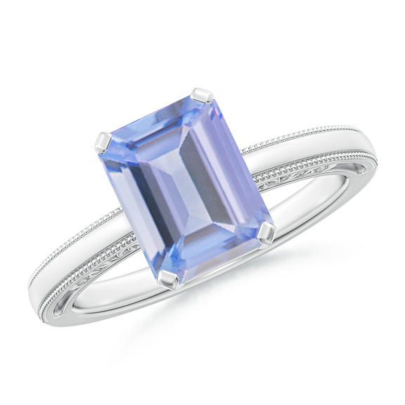ANGARA Natural Emerald Cut 2.4 ct Tanzanite Ring with Milgrain in 925 Sterling Silver for Women (Size-9x7mm) | December Birthstone, Anniversary, Jewelry Gift for Women | Natural Tanzanite Ring
