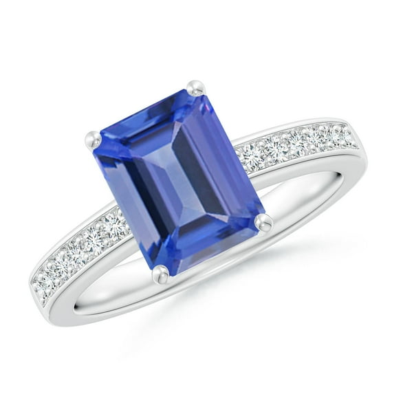 ANGARA Natural Octagonal 2.4 ct Tanzanite Cocktail Ring with Diamonds in 14K White Gold for Women (Size-9x7mm) | December Birthstone, Anniversary, Jewelry Gift for Women | Natural Tanzanite Ring