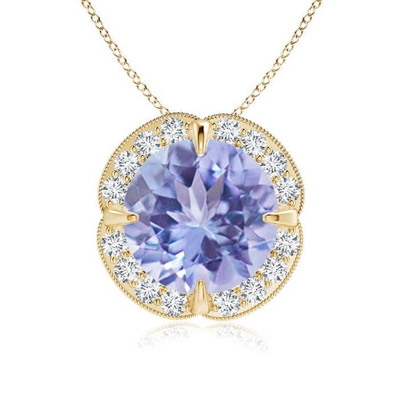 ANGARA Natural Claw-Set 2.4 ct Tanzanite Clover Pendant with Diamond in 14K Yellow Gold for Women (Size-9mm) | December Birthstone, Anniversary, Jewelry Gift for Women | Natural Tanzanite Necklace