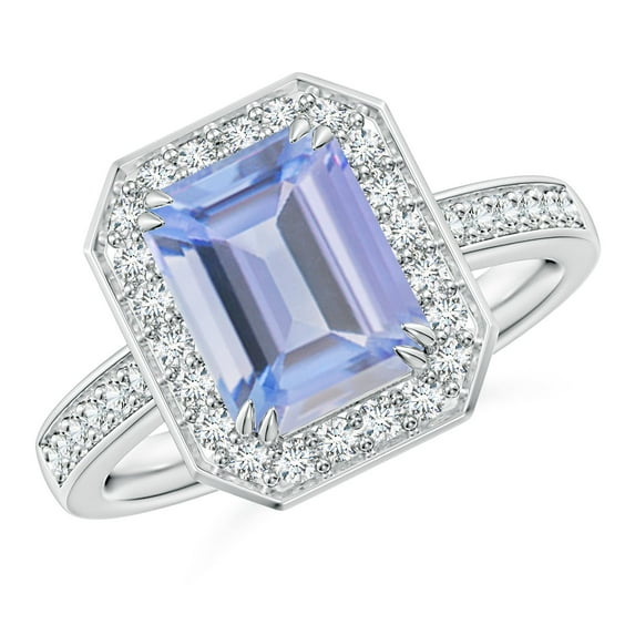 ANGARA Natural 2.4 ct Tanzanite Engagement Ring with Diamond Halo in 14K White Gold for Women (Size-9x7mm) | December Birthstone, Anniversary, Jewelry Gift for Women | Natural Tanzanite Ring