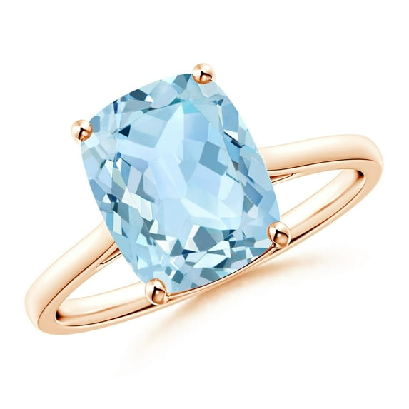 ANGARA Natural Prong-Set Cushion 2.45 ct Aquamarine Solitaire Ring in 14K Rose Gold for Women (Size-10x8mm) | March Birthstone, Birthday, Anniversary, Jewelry Gift for Women | Natural Aquamarine Ring