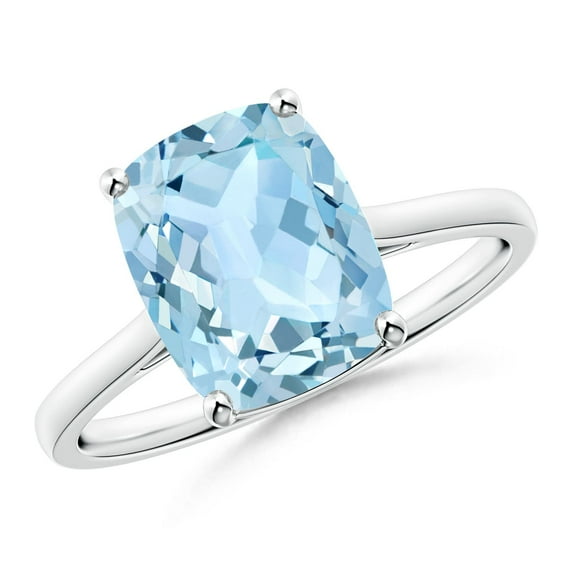 ANGARA Natural Prong-Set Cushion 2.45 ct Aquamarine Solitaire Ring in 14K White Gold for Women (Size-10x8mm) | March Birthstone, Anniversary, Jewelry Gift for Women | Natural Aquamarine Ring